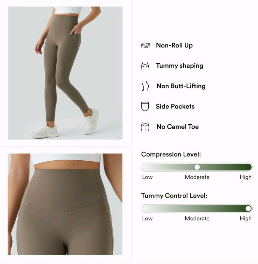 Halaran SoCinched High Waisted Tummy Control Side Pocket Shaping Training Leggings