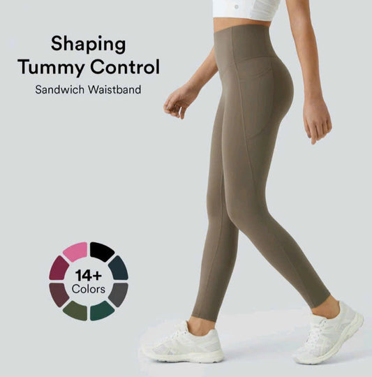 Halaran SoCinched High Waisted Tummy Control Side Pocket Shaping Training Leggings